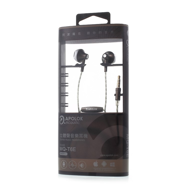 APOLOK T6 3.5mm Wired Stereo In-ear Headphone with Microphone & Remote Control - Black-11