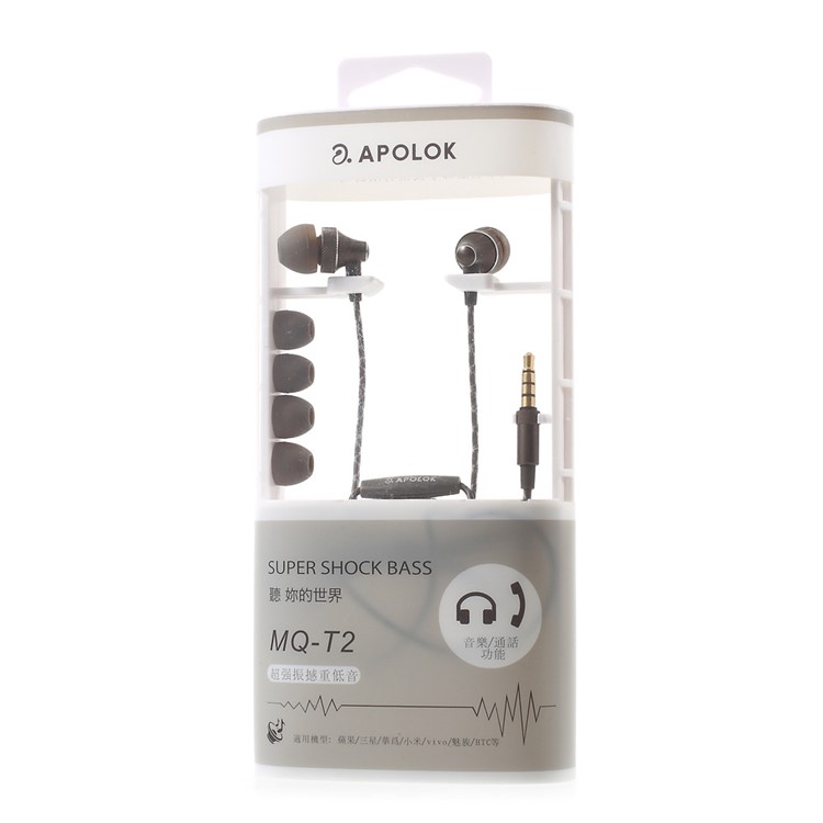 APOLOK T2 Metal Stereo 3.5mm In-ear Earphone with Microphone & Remote Control - Black-7