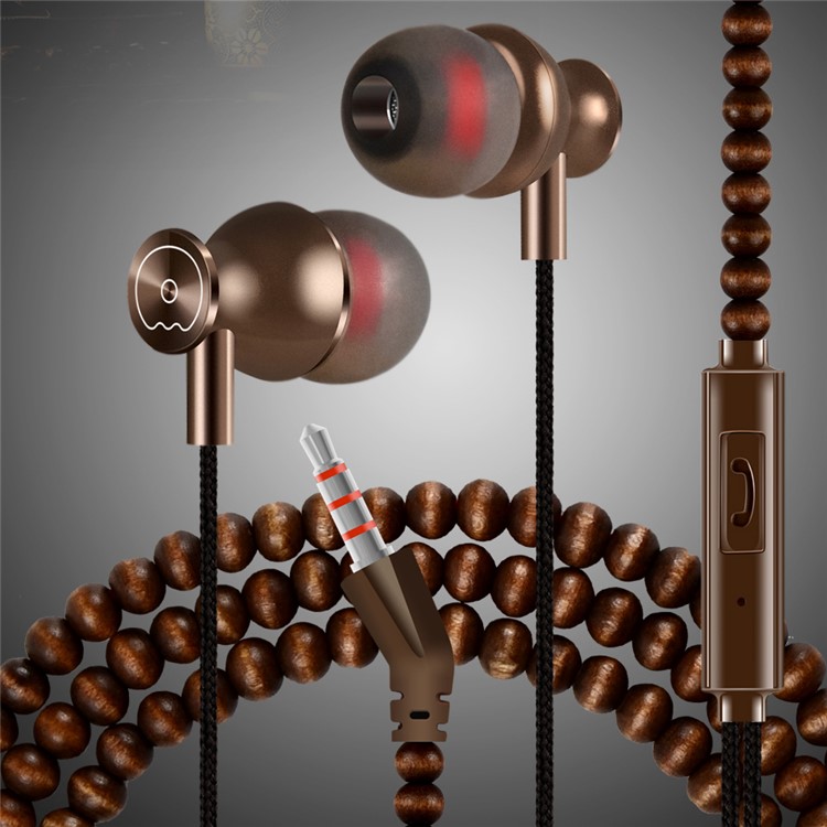 WUW R08 Ethnic Style Buddha Beads Chain 3.5mm Wired Headphone with Mic and Remote Control - Coffee-2