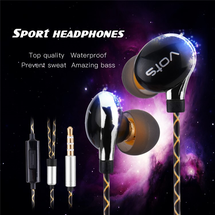 VOTS Y1 Ear Hook Style 3.5mm Wired In-ear Headphone with Mic and Line-in Control for iPhone Samsung Huawei etc - Black / Silver-1