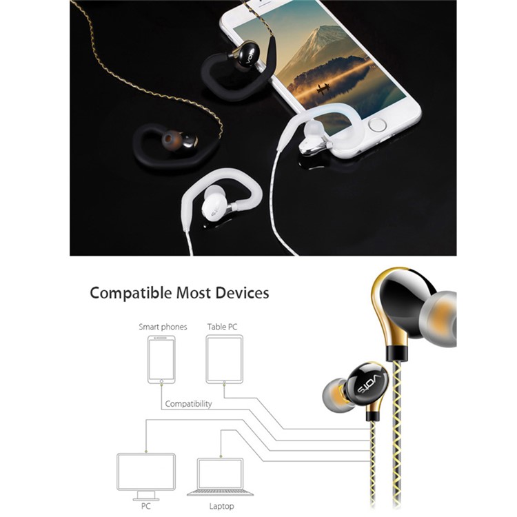 VOTS Y1 Ear Hook Style 3.5mm Wired In-ear Headphone with Mic and Line-in Control for iPhone Samsung Huawei etc - Black / Silver-11