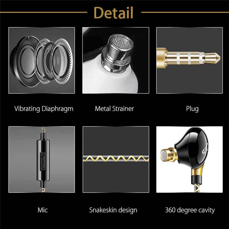 VOTS Y1 Ear Hook Style 3.5mm Wired In-ear Headphone with Mic and Line-in Control for iPhone Samsung Huawei etc - Black / Silver-12