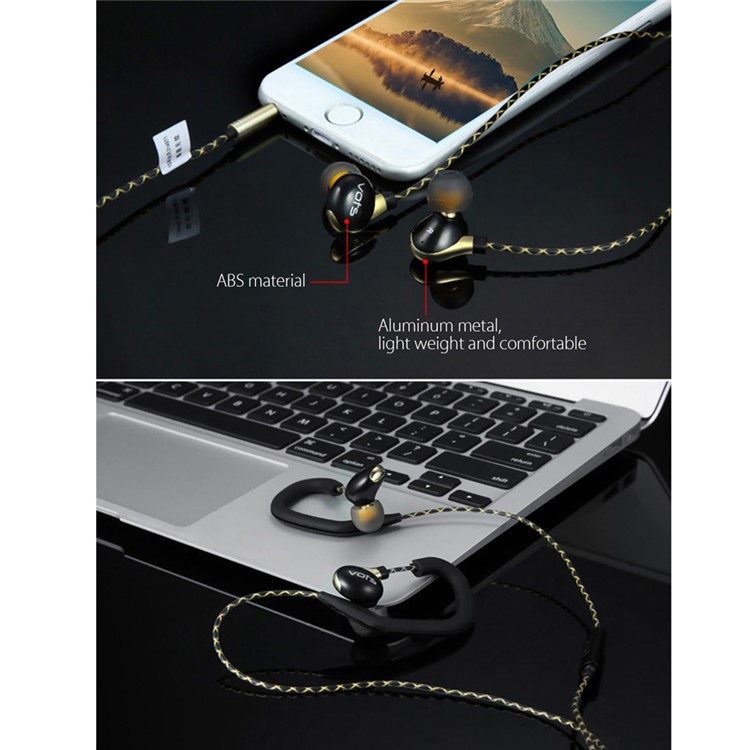 VOTS Y1 Ear Hook Style 3.5mm Wired In-ear Headphone with Mic and Line-in Control for iPhone Samsung Huawei etc - Black / Silver-13