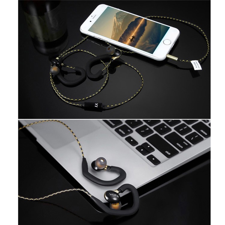 VOTS Y1 Ear Hook Style 3.5mm Wired In-ear Headphone with Mic and Line-in Control for iPhone Samsung Huawei etc - Black / Silver-14