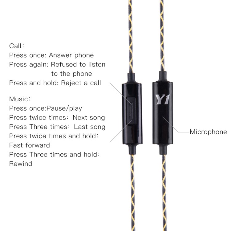 VOTS Y1 Ear Hook Style 3.5mm Wired In-ear Headphone with Mic and Line-in Control for iPhone Samsung Huawei etc - Black / Silver-6