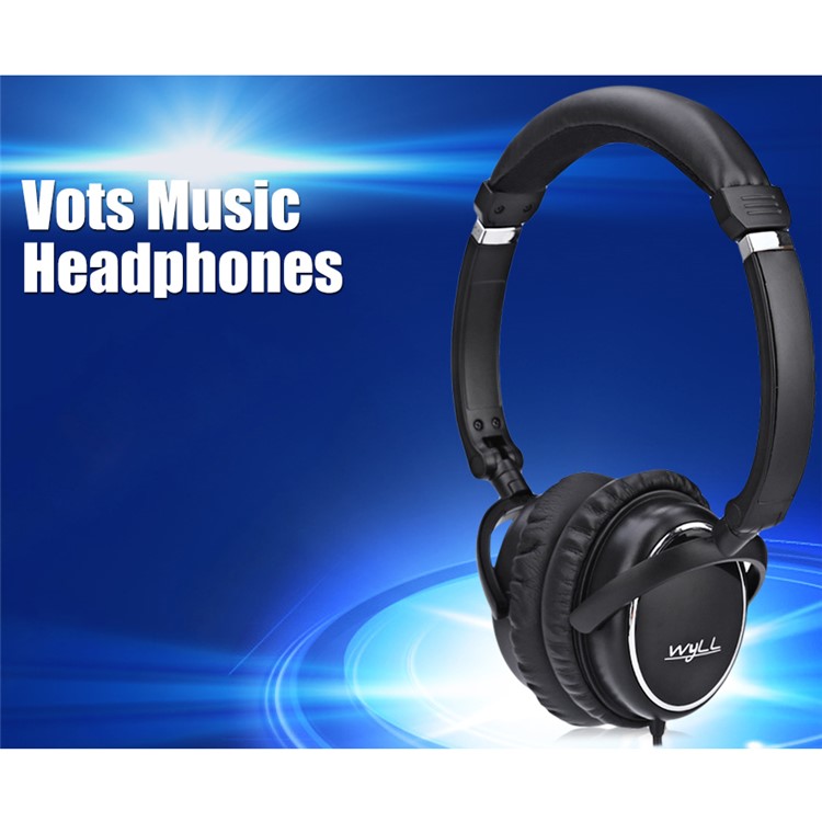VOTS PT202 3.5mm Plug Over-ear Headphone Folding Portable Wired Headset with Mic for Phones Tablets Computers - Black-1