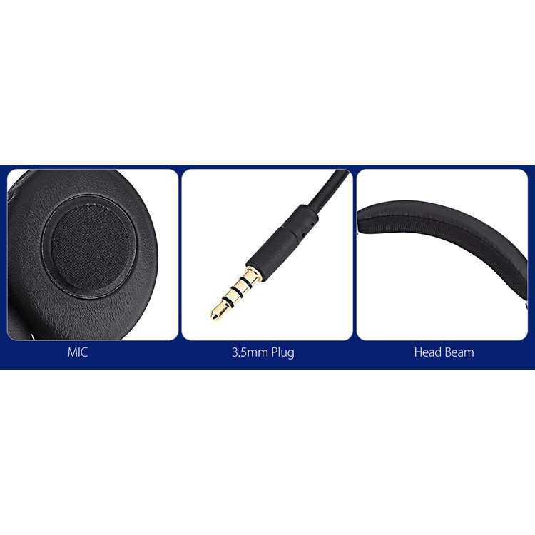 VOTS PT202 3.5mm Plug Over-ear Headphone Folding Portable Wired Headset with Mic for Phones Tablets Computers - Black-10
