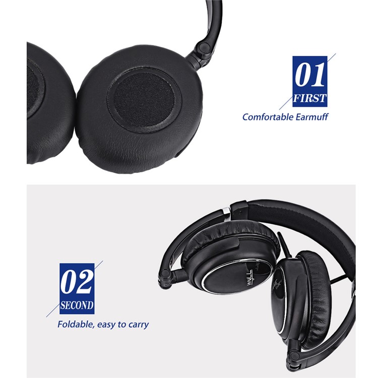 VOTS PT202 3.5mm Plug Over-ear Headphone Folding Portable Wired Headset with Mic for Phones Tablets Computers - Black-8