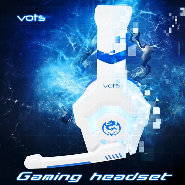 VOTS CH6172 USB + 3.5mm Plug Headphone Over-ear Lighting Game Music Headset with Mic for Phones Tablets Computers - Blue / White-1