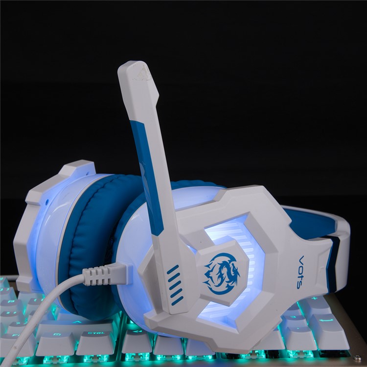 VOTS CH6172 USB + 3.5mm Plug Headphone Over-ear Lighting Game Music Headset with Mic for Phones Tablets Computers - Blue / White-10