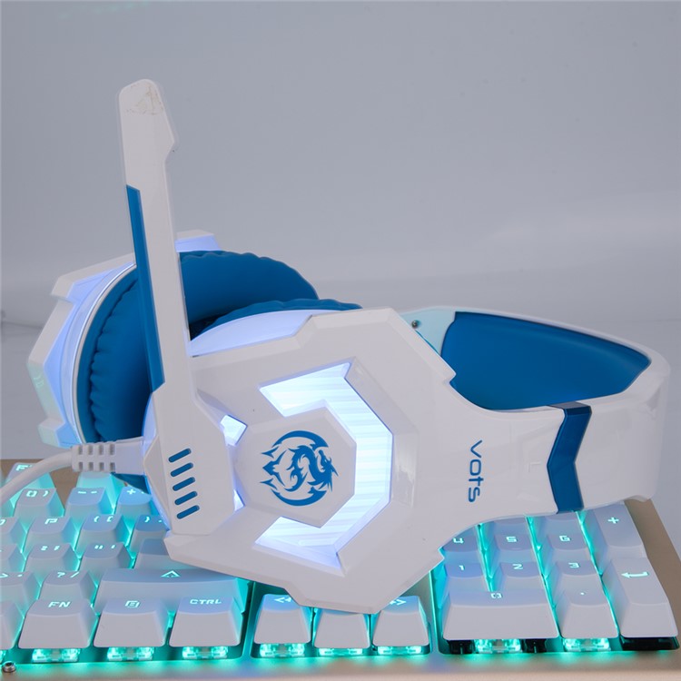 VOTS CH6172 USB + 3.5mm Plug Headphone Over-ear Lighting Game Music Headset with Mic for Phones Tablets Computers - Blue / White-11