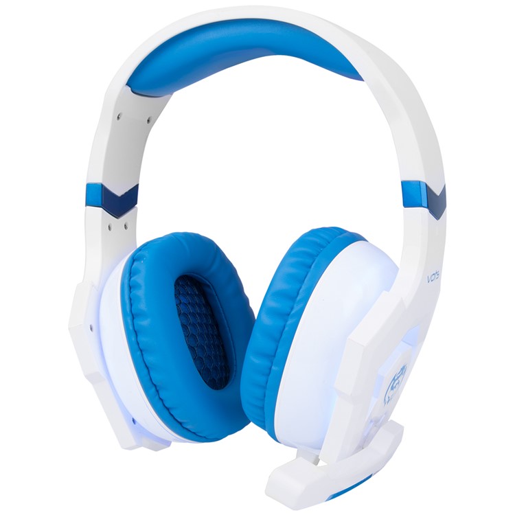 VOTS CH6172 USB + 3.5mm Plug Headphone Over-ear Lighting Game Music Headset with Mic for Phones Tablets Computers - Blue / White-2