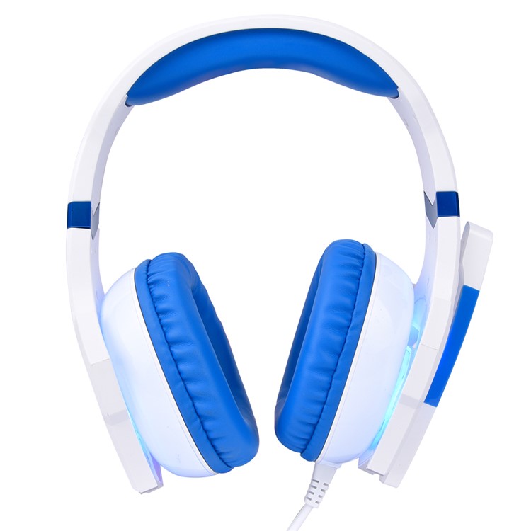 VOTS CH6172 USB + 3.5mm Plug Headphone Over-ear Lighting Game Music Headset with Mic for Phones Tablets Computers - Blue / White-3