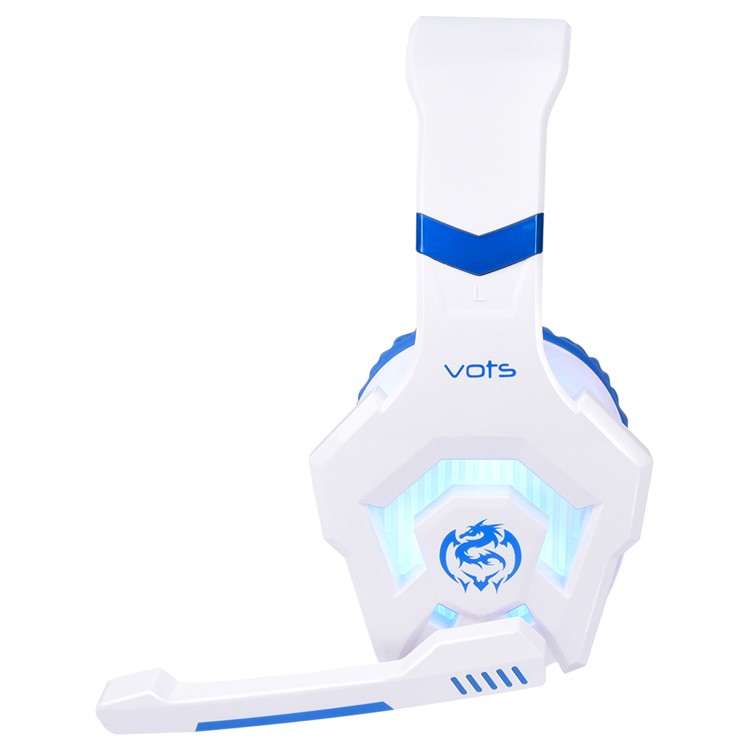 VOTS CH6172 USB + 3.5mm Plug Headphone Over-ear Lighting Game Music Headset with Mic for Phones Tablets Computers - Blue / White-4