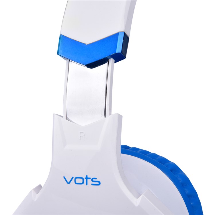 VOTS CH6172 USB + 3.5mm Plug Headphone Over-ear Lighting Game Music Headset with Mic for Phones Tablets Computers - Blue / White-5
