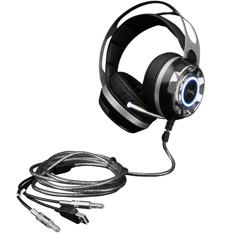 VOTS 3.5mm USB Over-ear HiFi Headphone Esport Gaming Headset with Mic LED - Black-2