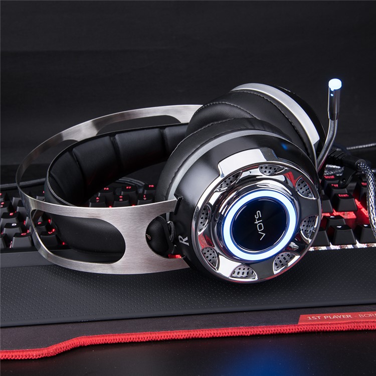 VOTS 3.5mm USB Over-ear HiFi Headphone Esport Gaming Headset with Mic LED - Black-6