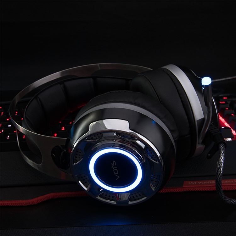 VOTS 3.5mm USB Over-ear HiFi Headphone Esport Gaming Headset with Mic LED - Black-7