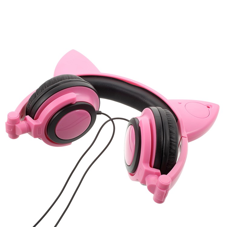 Cat Ear LED Light 3.5mm Plug Foldable Headphone Over-ear Music Headset for Phone/Tablet PC/Computer - Pink-12