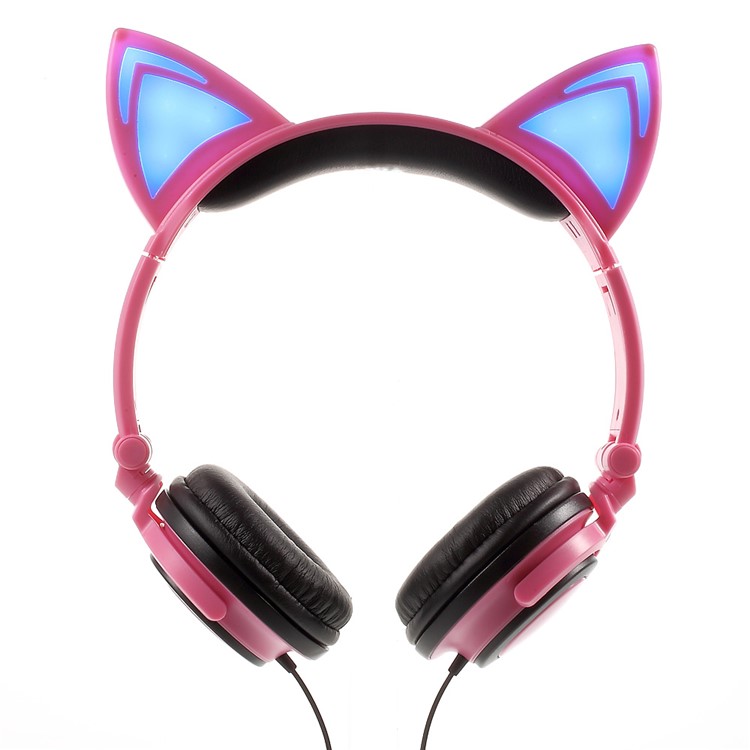 Cat Ear LED Light 3.5mm Plug Foldable Headphone Over-ear Music Headset for Phone/Tablet PC/Computer - Pink-13