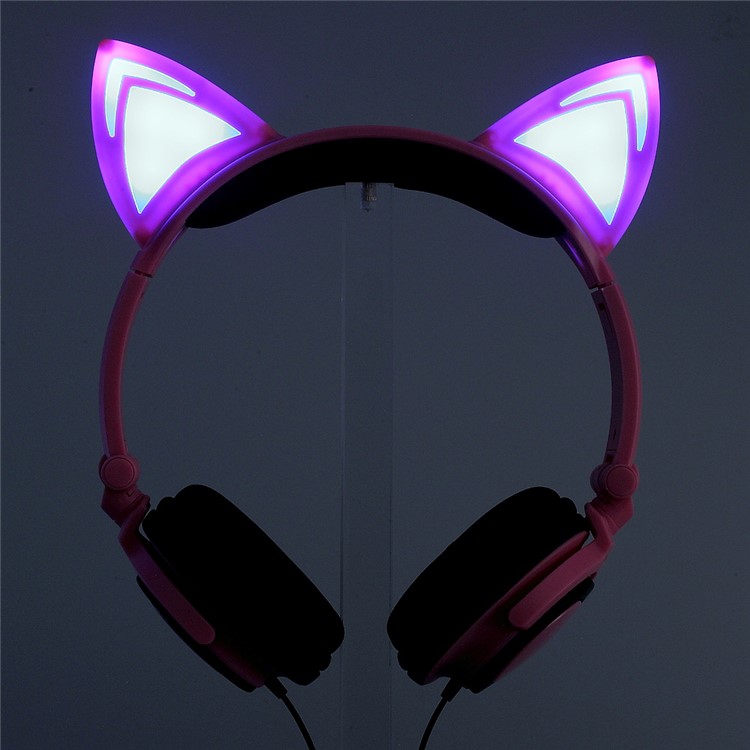 Cat Ear LED Light 3.5mm Plug Foldable Headphone Over-ear Music Headset for Phone/Tablet PC/Computer - Pink-14