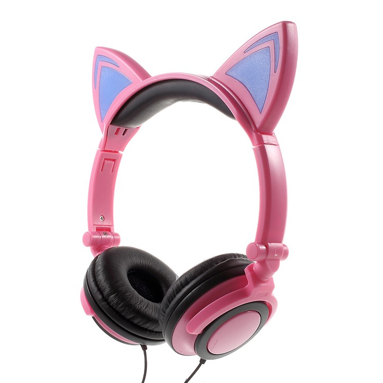 Cat Ear LED Light 3.5mm Plug Foldable Headphone Over-ear Music Headset for Phone/Tablet PC/Computer - Pink-2