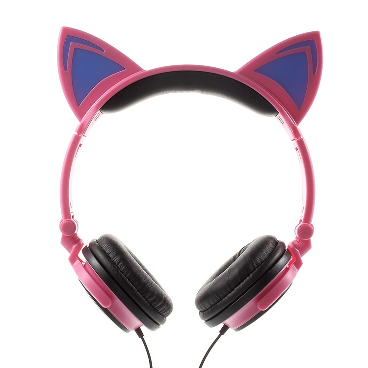 Cat Ear LED Light 3.5mm Plug Foldable Headphone Over-ear Music Headset for Phone/Tablet PC/Computer - Pink-3