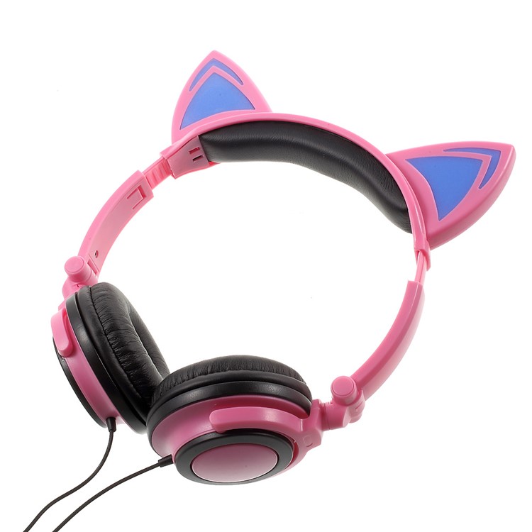 Cat Ear LED Light 3.5mm Plug Foldable Headphone Over-ear Music Headset for Phone/Tablet PC/Computer - Pink-5