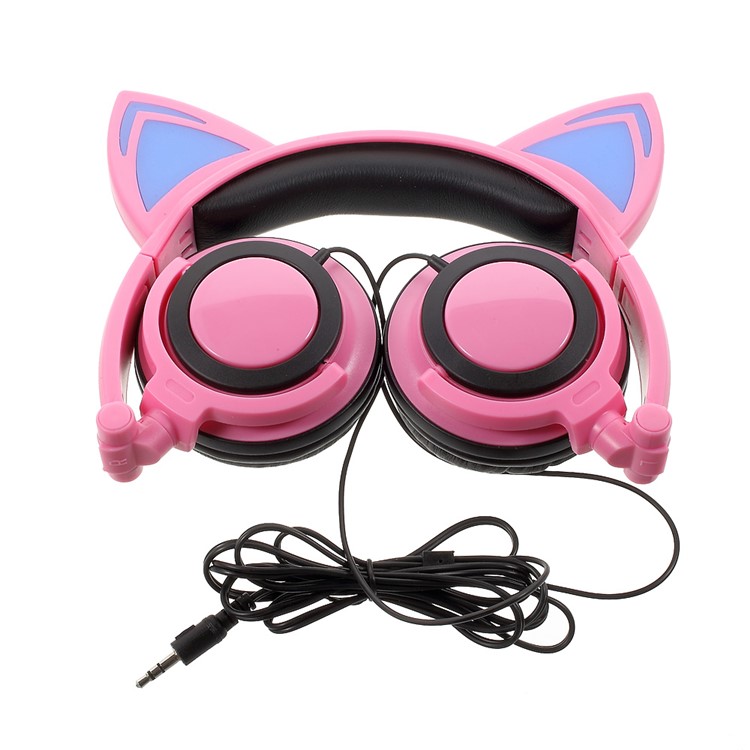 Cat Ear LED Light 3.5mm Plug Foldable Headphone Over-ear Music Headset for Phone/Tablet PC/Computer - Pink-6