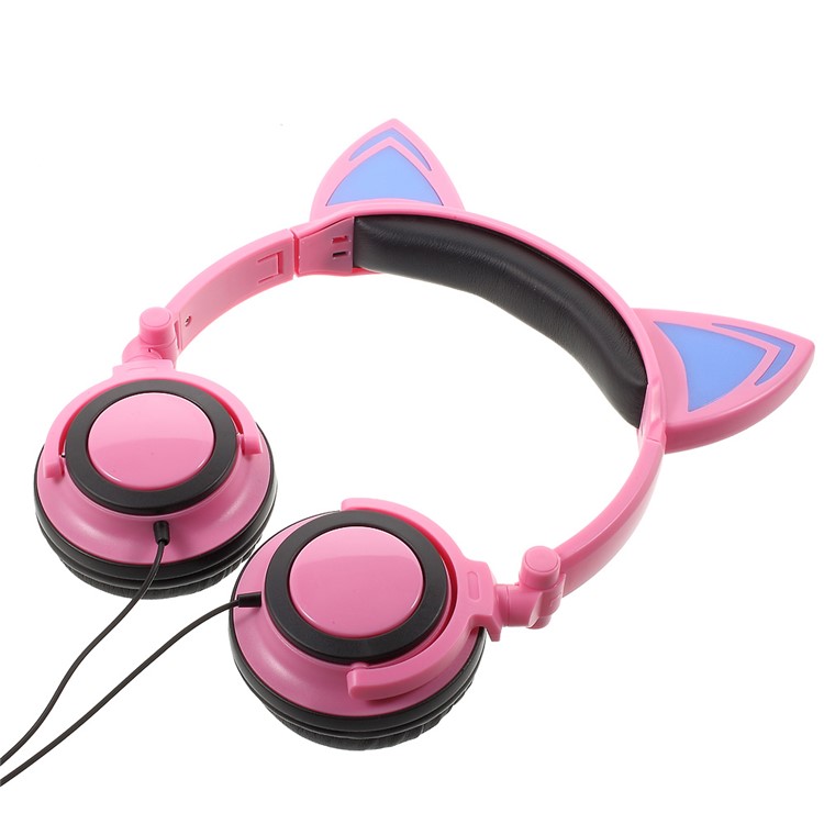 Cat Ear LED Light 3.5mm Plug Foldable Headphone Over-ear Music Headset for Phone/Tablet PC/Computer - Pink-7