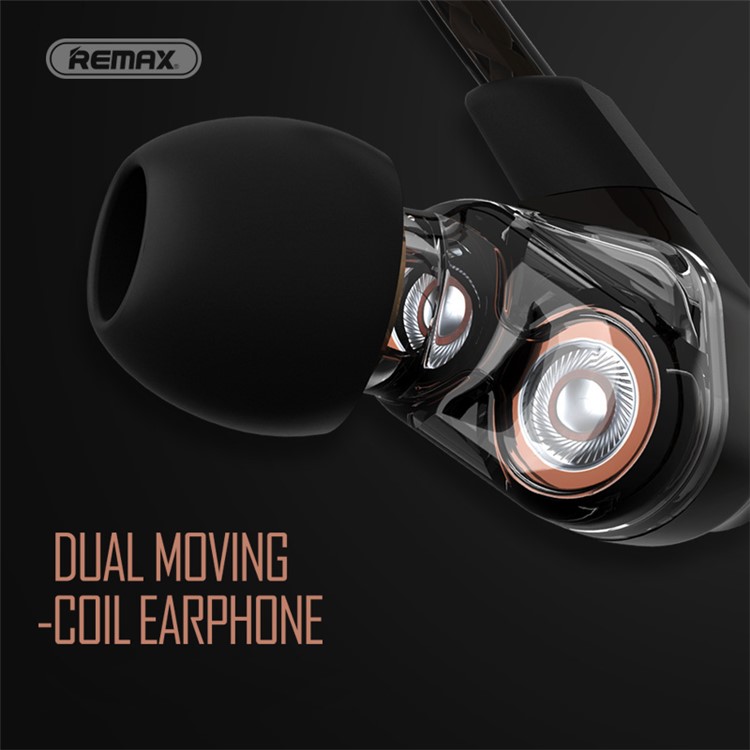REMAX RM-580 In-ear 3.5mm Dual Moving-Coil Earphone Headphone with Remote and Mic - Black-2