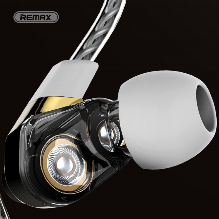 REMAX RM-580 In-ear 3.5mm Dual Moving-Coil Earphone Headphone with Remote and Mic - Black-3