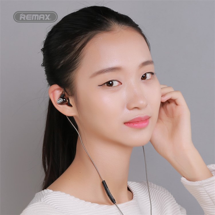 REMAX RM-580 In-ear 3.5mm Dual Moving-Coil Earphone Headphone with Remote and Mic - Black-6