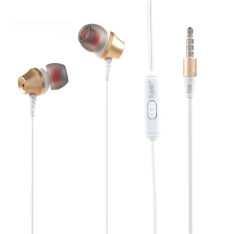 Ipnku T3 3.5mm Wired Hands-free Super Bass Earphone with Mic & Remote Control - Gold-1