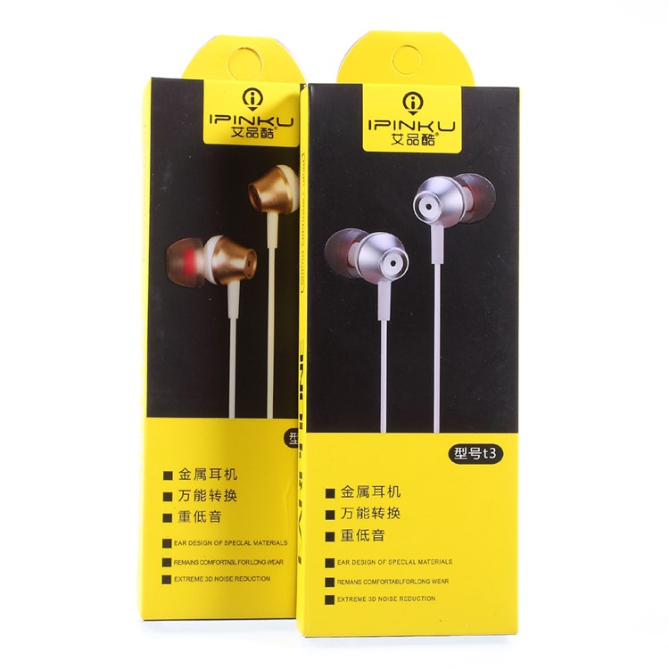 Ipnku T3 3.5mm Wired Hands-free Super Bass Earphone with Mic & Remote Control - Gold-5