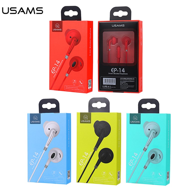 USAMS EP-14 3.5mm Woven Pattern Stereo Earphone Headset with Microphone - Black-12