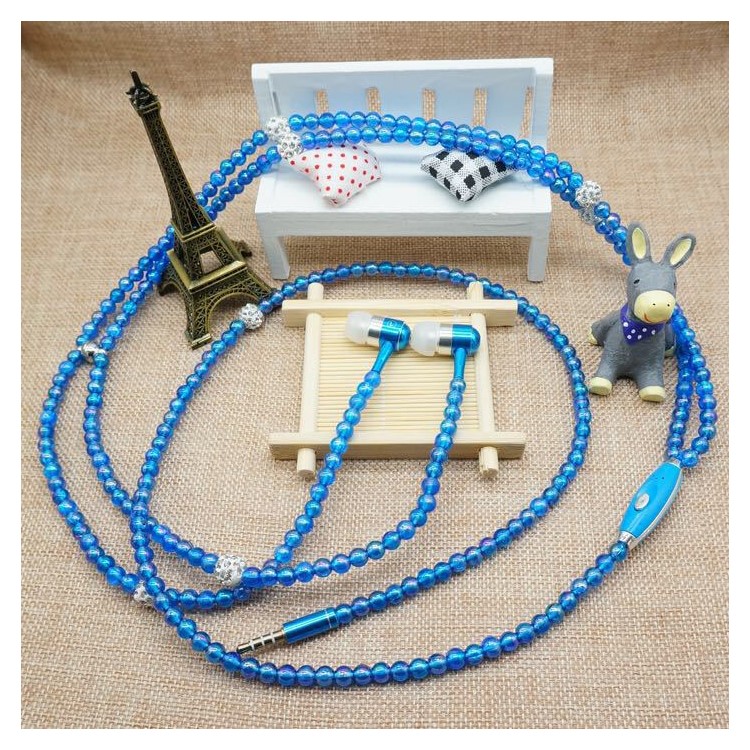 

Round Beads 3.5mm In-ear Headphone Earphone Headset with Microphone for iPhone Samsung HTC - Dark Blue
