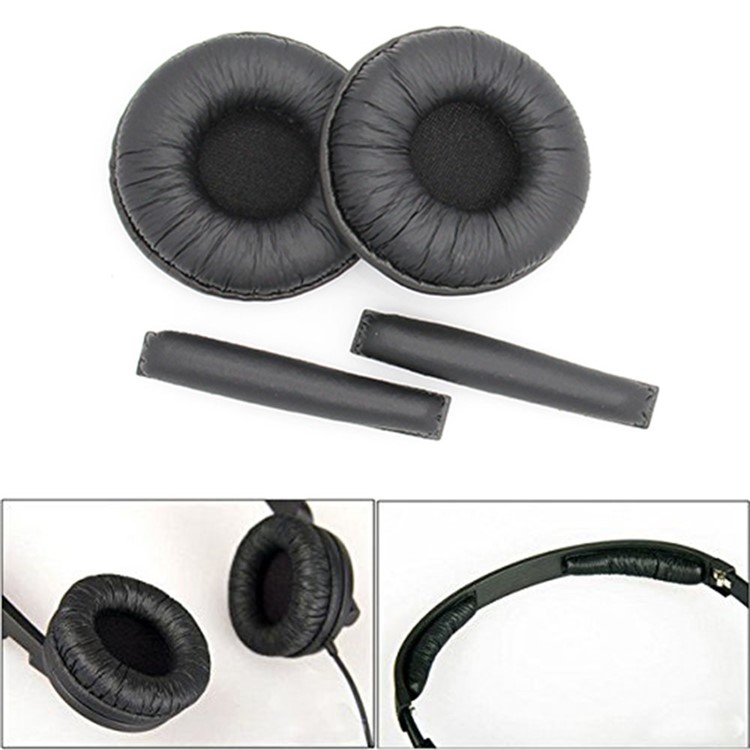 1 Paar Ohrpolster + Stirnband Pad Kissen Ersatz für Sennheiser PX100 PX200 - Schwarz-1