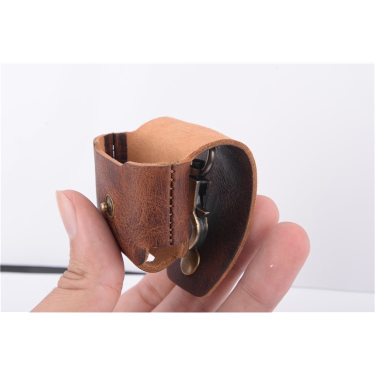 ISMILE Retro Style Genuine Leather Anti-lost Case Holder for Apple Airpods Charging Case with Carabiner-12