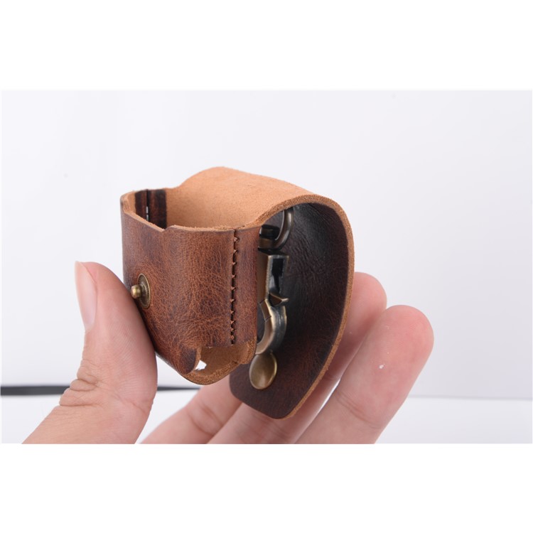 ISMILE Retro Style Genuine Leather Anti-lost Case Holder for Apple Airpods Charging Case with Carabiner-13