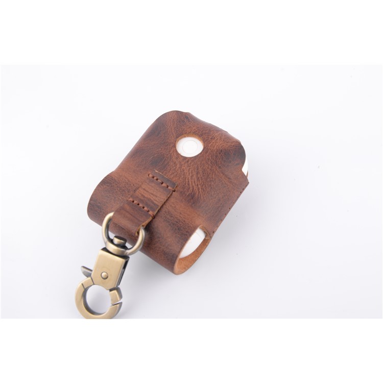 ISMILE Retro Style Genuine Leather Anti-lost Case Holder for Apple Airpods Charging Case with Carabiner-14