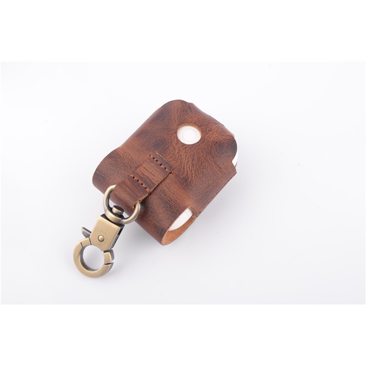 ISMILE Retro Style Genuine Leather Anti-lost Case Holder for Apple Airpods Charging Case with Carabiner-15