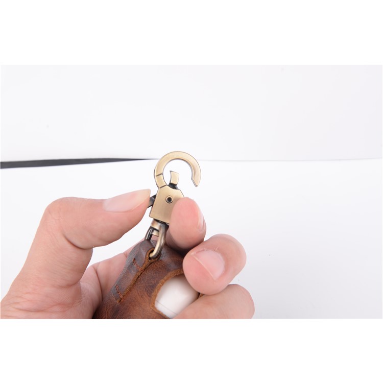 ISMILE Retro Style Genuine Leather Anti-lost Case Holder for Apple Airpods Charging Case with Carabiner-16