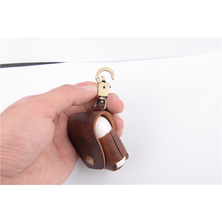 ISMILE Retro Style Genuine Leather Anti-lost Case Holder for Apple Airpods Charging Case with Carabiner-17