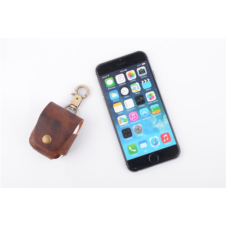 ISMILE Retro Style Genuine Leather Anti-lost Case Holder for Apple Airpods Charging Case with Carabiner-18