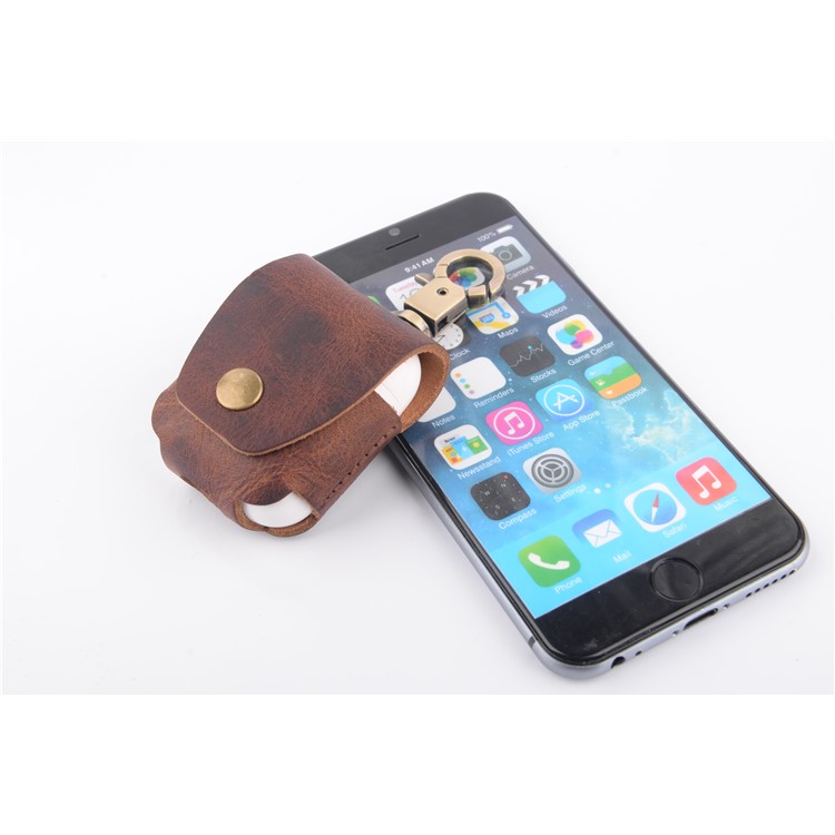 ISMILE Retro Style Genuine Leather Anti-lost Case Holder for Apple Airpods Charging Case with Carabiner-19