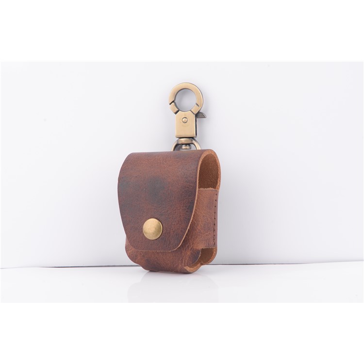 ISMILE Retro Style Genuine Leather Anti-lost Case Holder for Apple Airpods Charging Case with Carabiner-2