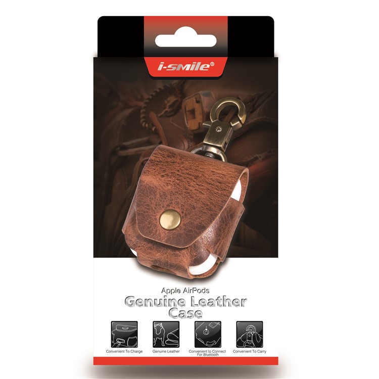 ISMILE Retro Style Genuine Leather Anti-lost Case Holder for Apple Airpods Charging Case with Carabiner-25