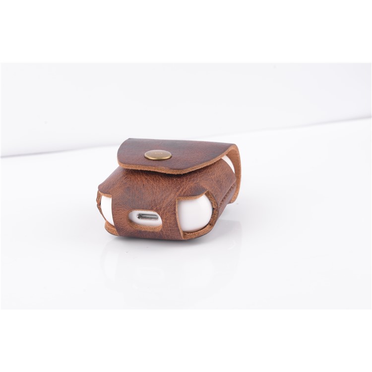 ISMILE Retro Style Genuine Leather Anti-lost Case Holder for Apple Airpods Charging Case with Carabiner-4