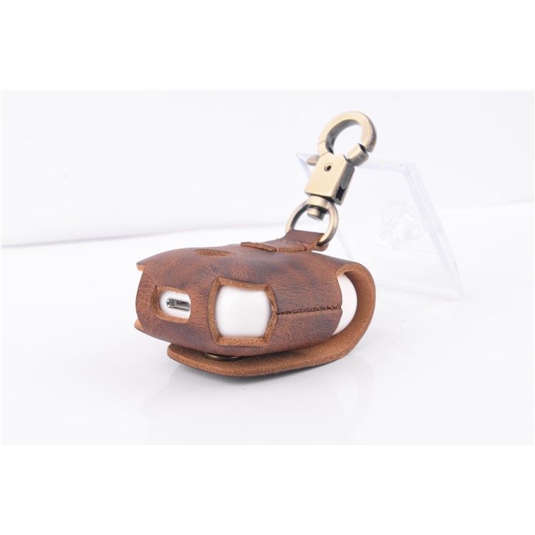 ISMILE Retro Style Genuine Leather Anti-lost Case Holder for Apple Airpods Charging Case with Carabiner-5
